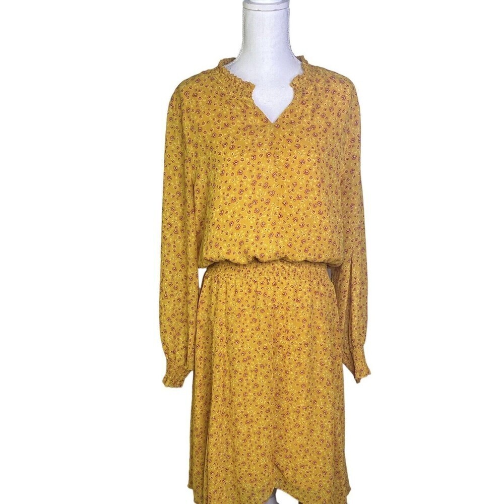 Xhilaration Womens Floral print Long Sleeve Chiffon Asymmetrical MIDI Dress XL